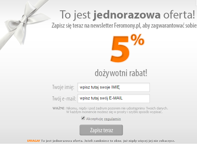 feromony.pl - rabat, newsletter