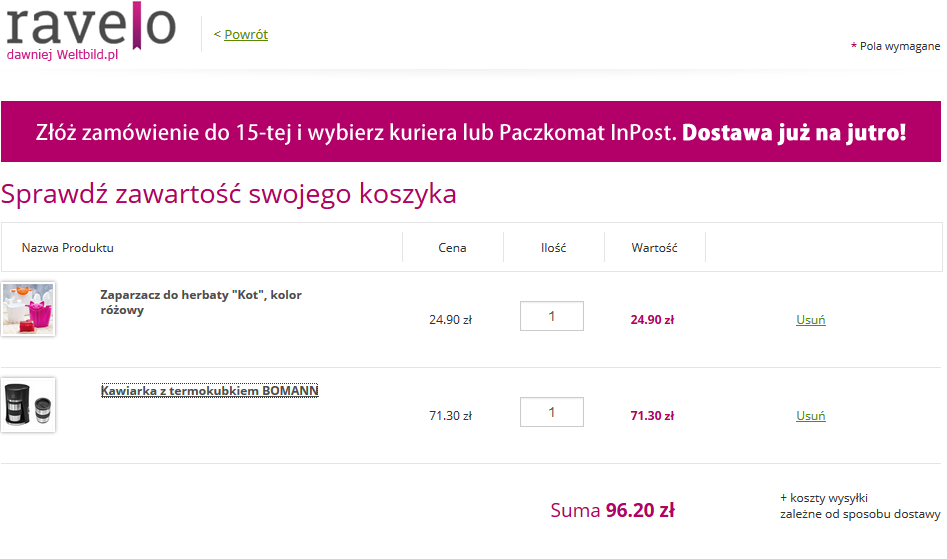 ravelo.pl - składanie zamówienia